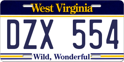 WV license plate DZX554
