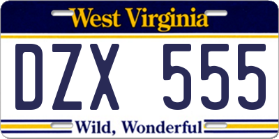 WV license plate DZX555