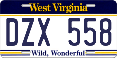 WV license plate DZX558