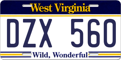 WV license plate DZX560