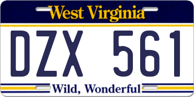 WV license plate DZX561