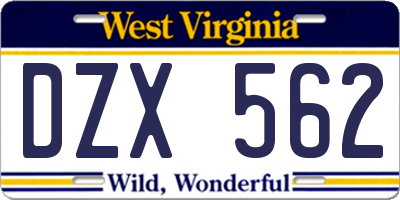 WV license plate DZX562