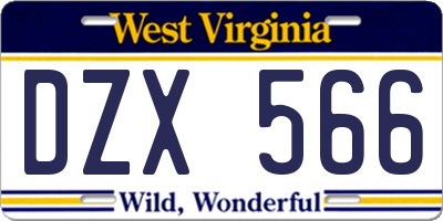 WV license plate DZX566