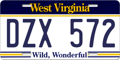 WV license plate DZX572