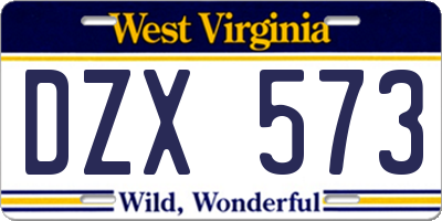 WV license plate DZX573