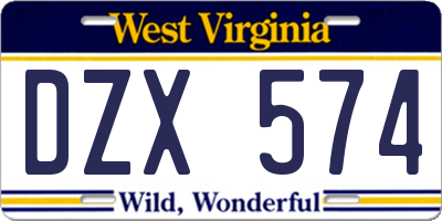 WV license plate DZX574