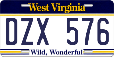 WV license plate DZX576