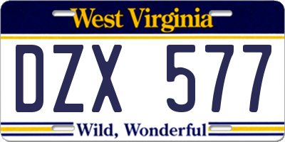 WV license plate DZX577
