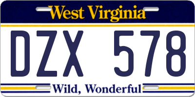 WV license plate DZX578