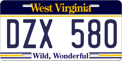 WV license plate DZX580