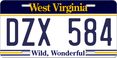 WV license plate DZX584