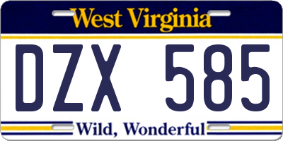 WV license plate DZX585