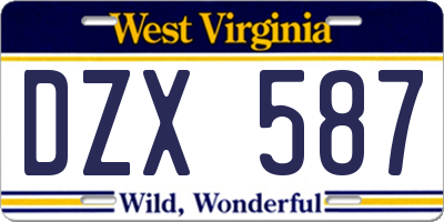 WV license plate DZX587