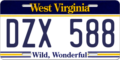 WV license plate DZX588