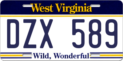 WV license plate DZX589