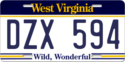 WV license plate DZX594