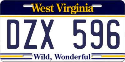 WV license plate DZX596