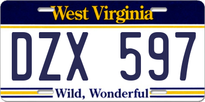 WV license plate DZX597