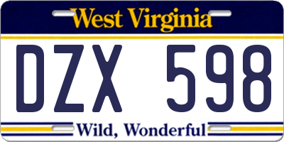 WV license plate DZX598