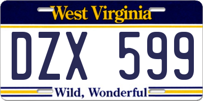 WV license plate DZX599