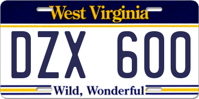 WV license plate DZX600