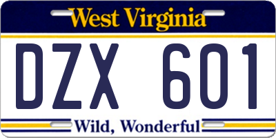 WV license plate DZX601