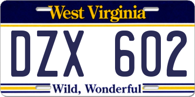 WV license plate DZX602