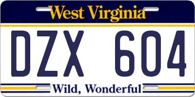 WV license plate DZX604