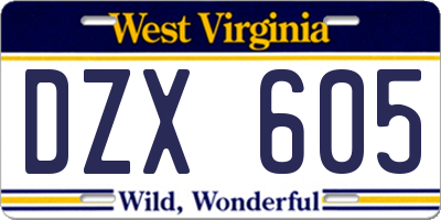 WV license plate DZX605