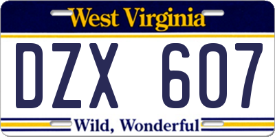 WV license plate DZX607