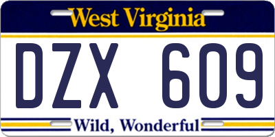 WV license plate DZX609