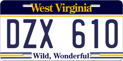 WV license plate DZX610