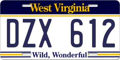 WV license plate DZX612