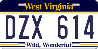 WV license plate DZX614