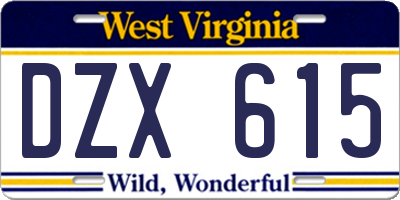 WV license plate DZX615