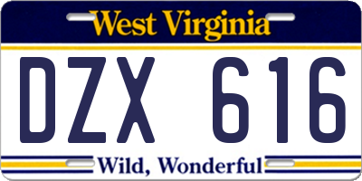 WV license plate DZX616