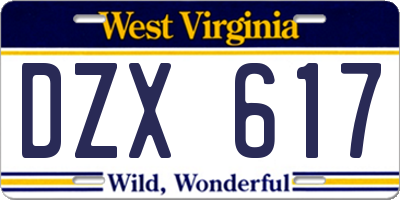 WV license plate DZX617