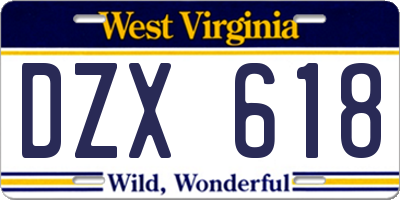 WV license plate DZX618