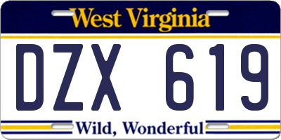 WV license plate DZX619