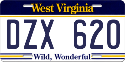 WV license plate DZX620