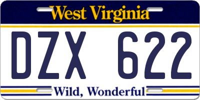 WV license plate DZX622