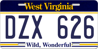 WV license plate DZX626