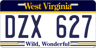 WV license plate DZX627