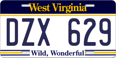 WV license plate DZX629