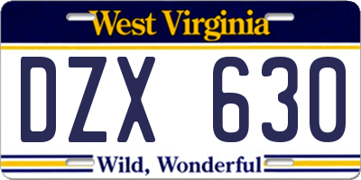 WV license plate DZX630