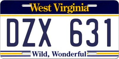 WV license plate DZX631