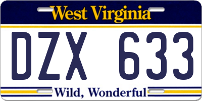 WV license plate DZX633