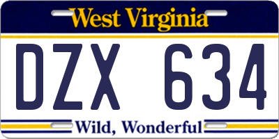 WV license plate DZX634