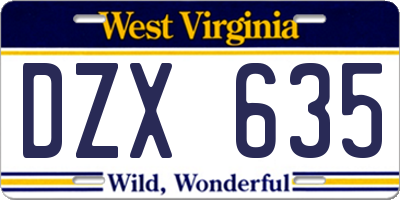 WV license plate DZX635