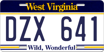 WV license plate DZX641